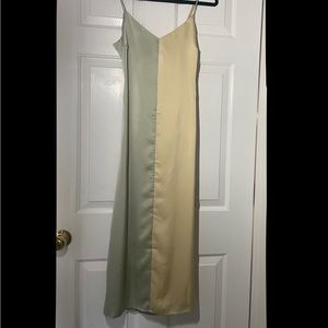Lena green (sage) and cream color block midi dress, perfect for weddings!
